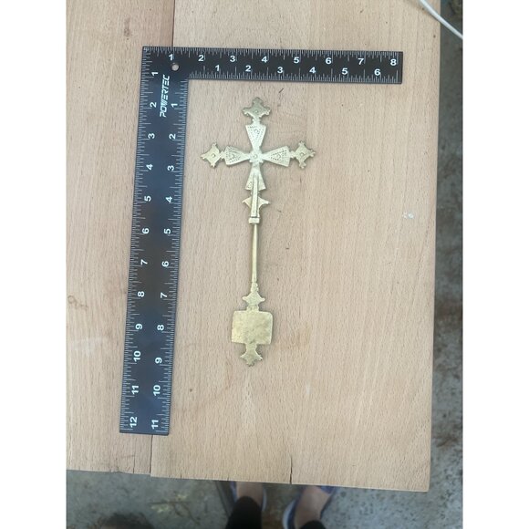 Handcrafted Ethiopian Brass Cross Orthodox Religious Artifact 10" Long - Picture 3 of 8